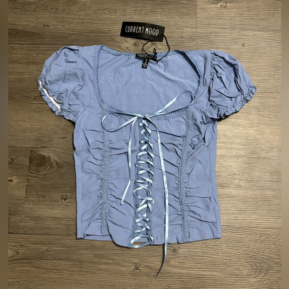 NWT Dolls Kill / Current Mood Blue Soft Girl Era Lace Up Top